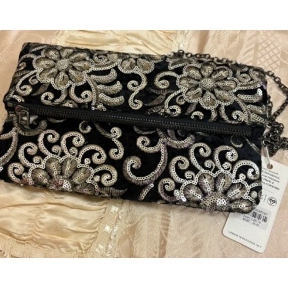 Urban Expressions Rhapsody Clutch Bag Womens Small Black Gold NWT